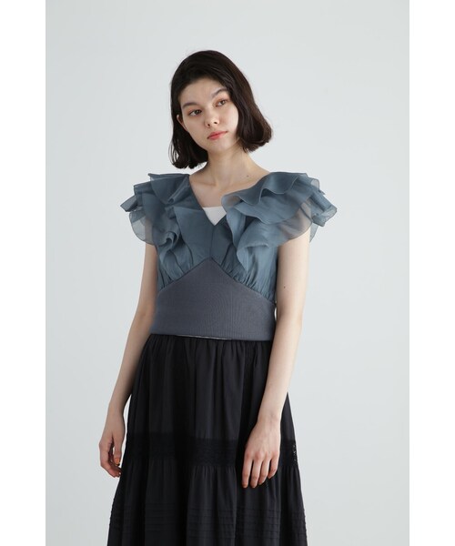 JILL STUART ニット セーター シアーフリルドッキングニット