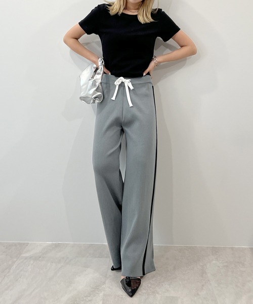 Futier Land パンツ ライン配色ワイドニットパンツ レディース