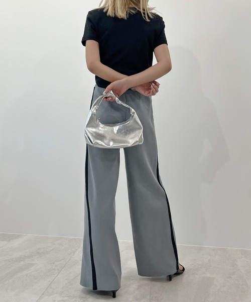 Futier Land パンツ ライン配色ワイドニットパンツ レディース