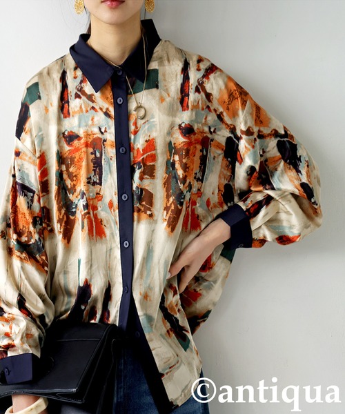 antiqua（アンティカ） ブラウス シャツ アート柄シャツ レディース