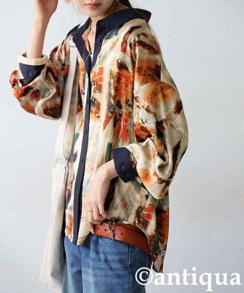 antiqua(アンティカ) ブラウス シャツ アート柄シャツ レディース antiqua(アンティカ) ブラウス シャツ アート柄シャツ レディース