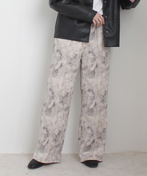 Emma（エマ） スラックス パンツ マーブル柄ワイドパンツ レディース