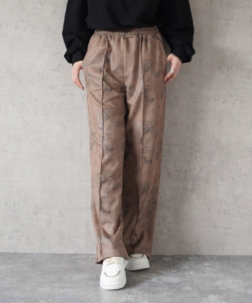 Emma（エマ） スラックス パンツ マーブル柄ワイドパンツ レディース