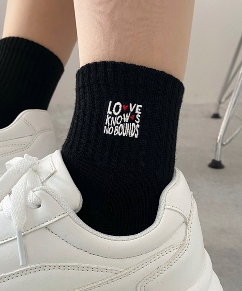 WEGO 靴下 WEGO/デザインロゴ刺繍アンクル底パイルソックス