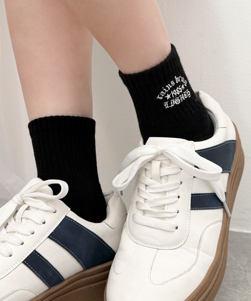 WEGO 靴下 WEGO/デザインロゴ刺繍アンクル底パイルソックス