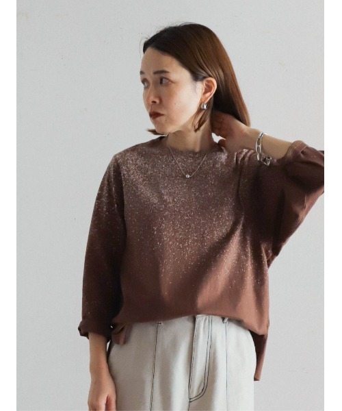 tシャツ 硫化部分ブリーチ　7分袖TEE レディース