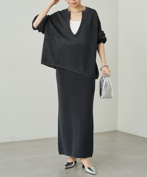 美品♡Loungedress 和紙ニット ゆったり オーバーサイズ フリーサイズ Loungedress ニット セーター スキッパー和紙ニット レディース
