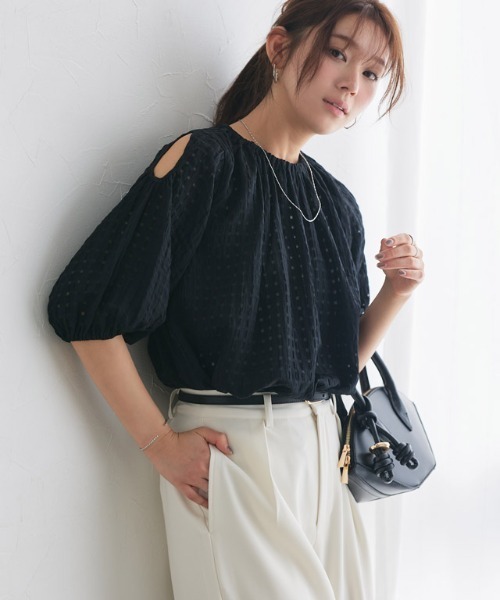 一時的にお値下げ！Col Pierrot シアーブラウスブラック 61,600円 Pierrot（ピエロ） ブラウス シャツ 半袖 シアーチェックショルダー