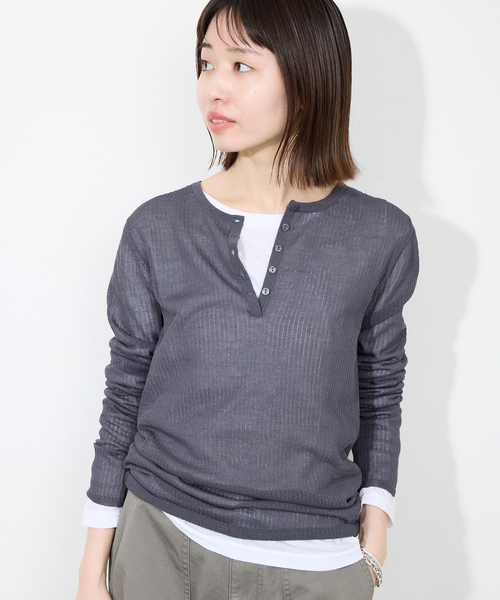 SLOBE IENA ニット セーター シアーリブヘンリーネックプル
