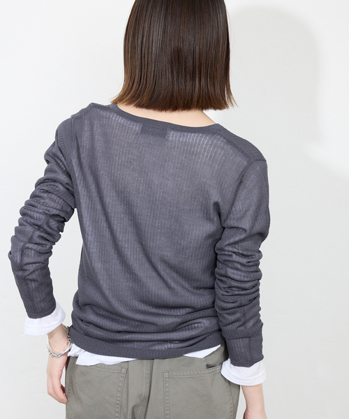 SLOBE IENA ニット セーター シアーリブヘンリーネックプル