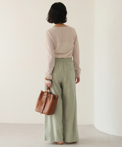 SLOBE IENA ニット セーター シアーリブヘンリーネックプル