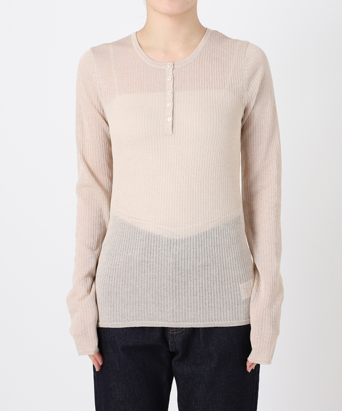 SLOBE IENA ニット セーター シアーリブヘンリーネックプル