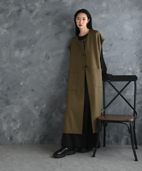 ベスト ジレ 「BLK001」シングルロングベスト レディース