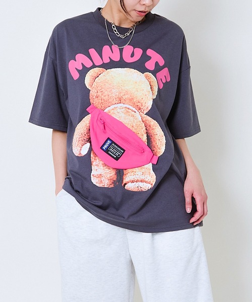 tシャツ 「立体BAG×くまプリント」レディース 半袖Tシャツ オーバー