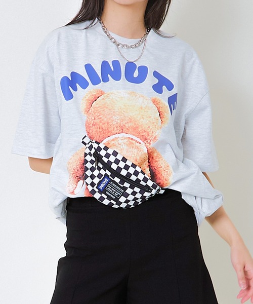 tシャツ 「立体BAG×くまプリント」レディース 半袖Tシャツ オーバー