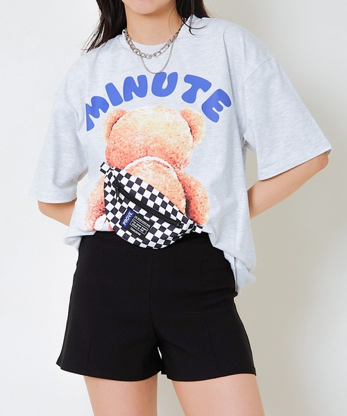 tシャツ 「立体BAG×くまプリント」レディース 半袖Tシャツ オーバー