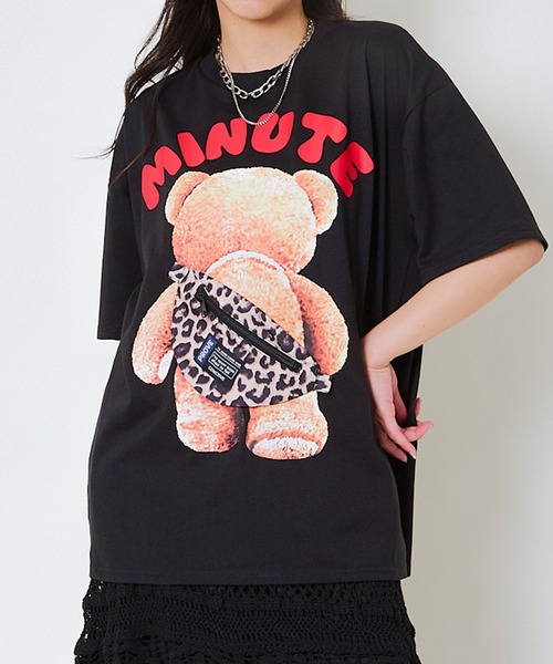 tシャツ 「立体BAG×くまプリント」レディース 半袖Tシャツ オーバー