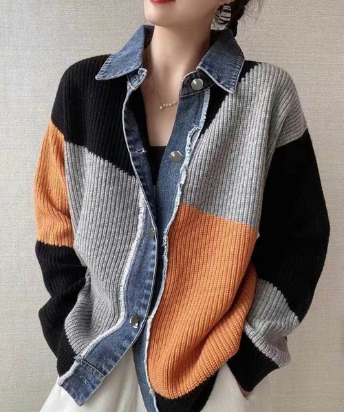 「deux amour」 ニットカーディガン FREE オレンジ レディース_画像2