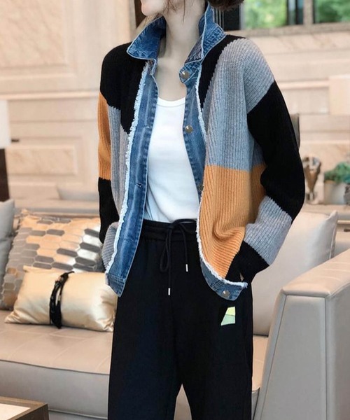 「deux amour」 ニットカーディガン FREE オレンジ レディース_画像3