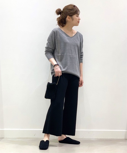 AP STUDIO Vネックニット FREE ブラック レディース : ZOZOTOWN Yahoo