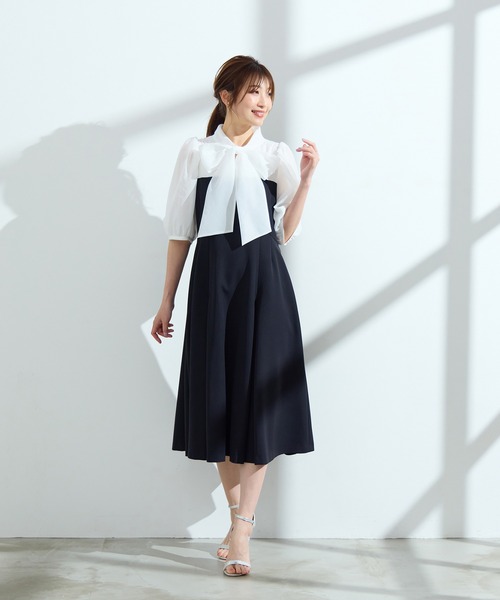 ワンピース 「人気の美ワンピ/半袖」「接触冷感/UVカット」ダブルクロスリボンタイワンピース
