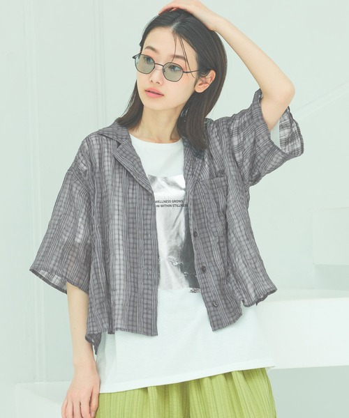 LAKOLE ブラウス シャツ シアーチェック開襟シャツ / 493896