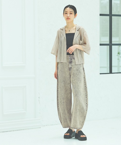 LAKOLE ブラウス シャツ シアーチェック開襟シャツ / 493896