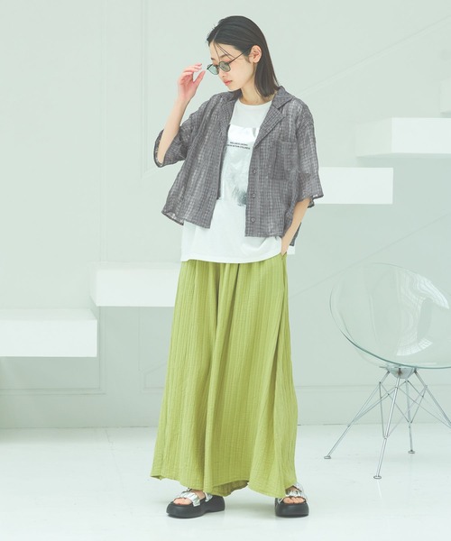 LAKOLE ブラウス シャツ シアーチェック開襟シャツ / 493896
