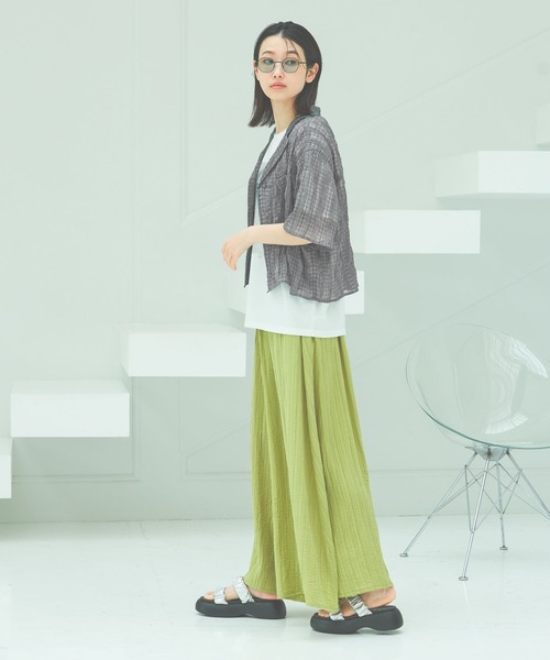 LAKOLE ブラウス シャツ シアーチェック開襟シャツ / 493896