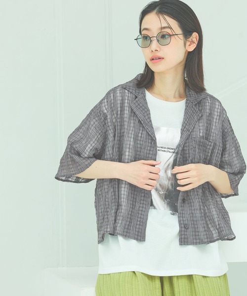 LAKOLE ブラウス シャツ シアーチェック開襟シャツ / 493896