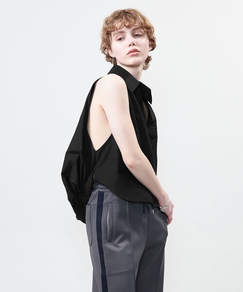 ブラウス シャツ 「ASTRAET」バックギャザー スキッパー ノースリーブブラウス レディース