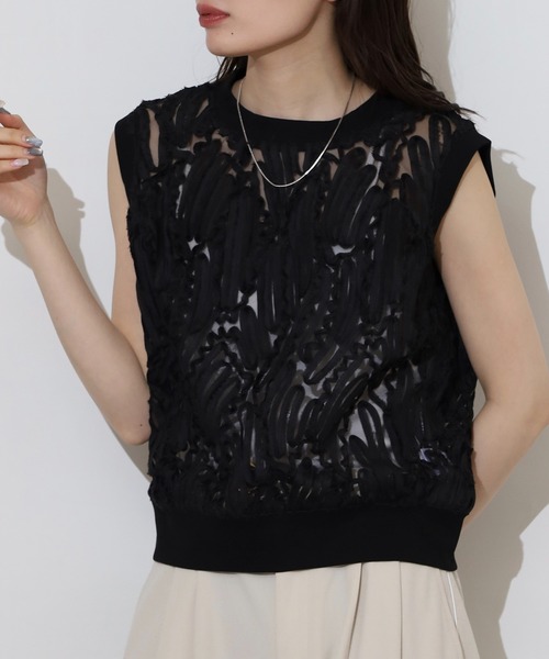 tシャツ BRODIAEA 「アンサンブル対応」立体レースシアーノースリーブトップス レディース