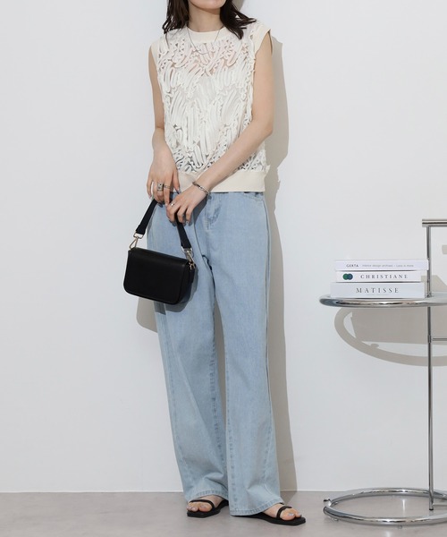 tシャツ BRODIAEA 「アンサンブル対応」立体レースシアーノースリーブトップス レディース tシャツ BRODIAEA 「アンサンブル対応」立体レースシアー