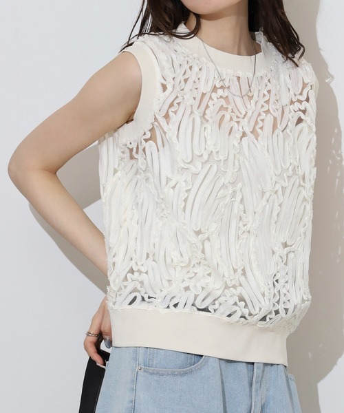 tシャツ BRODIAEA 「アンサンブル対応」立体レースシアーノースリーブ