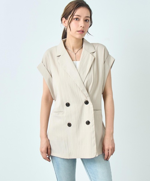 バレーナ リネンテーラードジャケット 太ストライプ カーキ系 M-L 三者混 Weekend Max Mara｜リネン混ストライプテーラードジャケット
