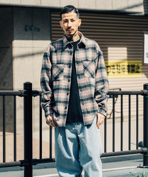 s*s様 着*達様 ギブ期　ハートに涙カモフラ模様 長袖ネルシャツ DEAR LAUREL ディアローレル 長袖 シャツ メンズ ネルシャツ チェック