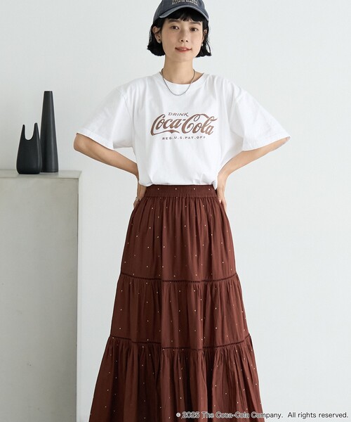 Coca-Cola グレー リブ付き Tシャツ FREAK'S STORE tシャツ Coca-Cola Logo T-shirt/コカ・コーラ