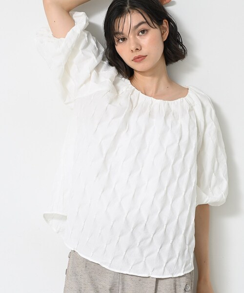 ブラウス シャツ 「洗える」バルーンスリーブジャガードブラウス レディース