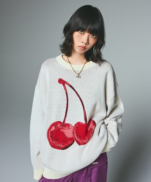 X-girl（エックスガール） ニット セーター CHERRY JACQUARD KNIT TOP