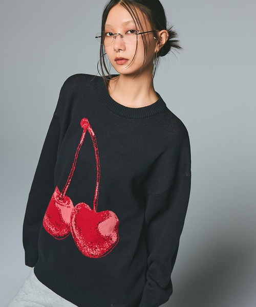 X-girl（エックスガール） ニット セーター CHERRY JACQUARD KNIT TOP