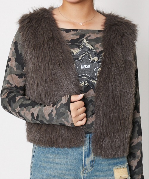 ベスト ジレ 「ふわモコ×ショート丈」レディース フェイクファー 秋冬