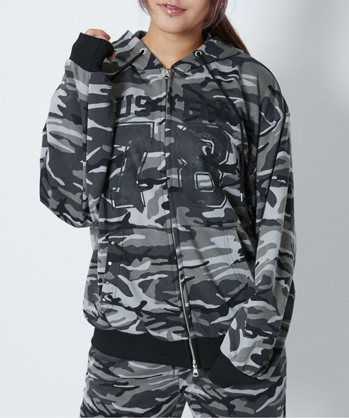 パーカー 「インパクト柄×スタッズ」レディース 裏毛 スウェット