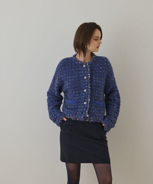 Diagram カーディガン ツイードニットショートカーディガン レディース