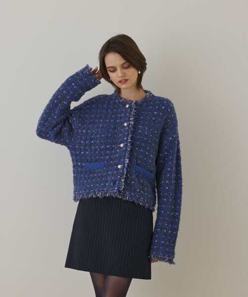 【カレンソロジー】ツイードニットカーディガン　美品　　　ブルー Curensology（カレンソロジー）の「Curensology(カレンソロジー)/ツ
