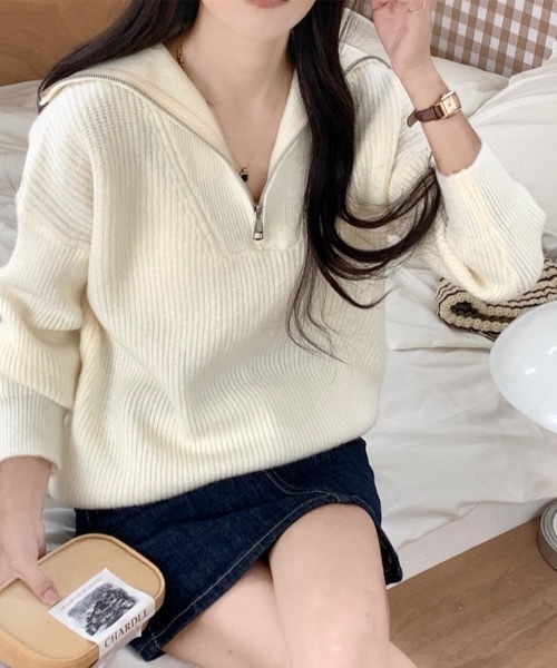ニット セーター ハーフジップオーバールーズニット レディース