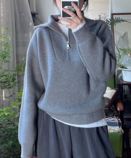 ニット セーター ハーフジップオーバールーズニット レディース