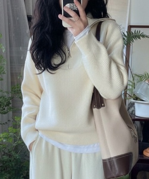 J.CREW ジェイクルー ハーフジップ 肉厚 ニット セーター アイボリー ニット セーター ハーフジップオーバールーズニット レディース