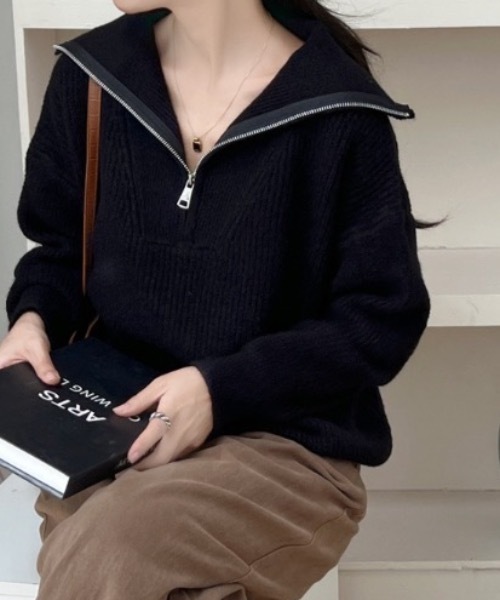 ニット セーター ハーフジップオーバールーズニット レディース