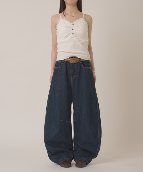 ジーンズ デニム デニムパンツ stitch curve pants / ステッチカーブパンツ レディース メンズの画像