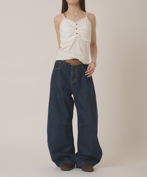 ジーンズ デニム デニムパンツ stitch curve pants / ステッチカーブパンツ レディース メンズの画像